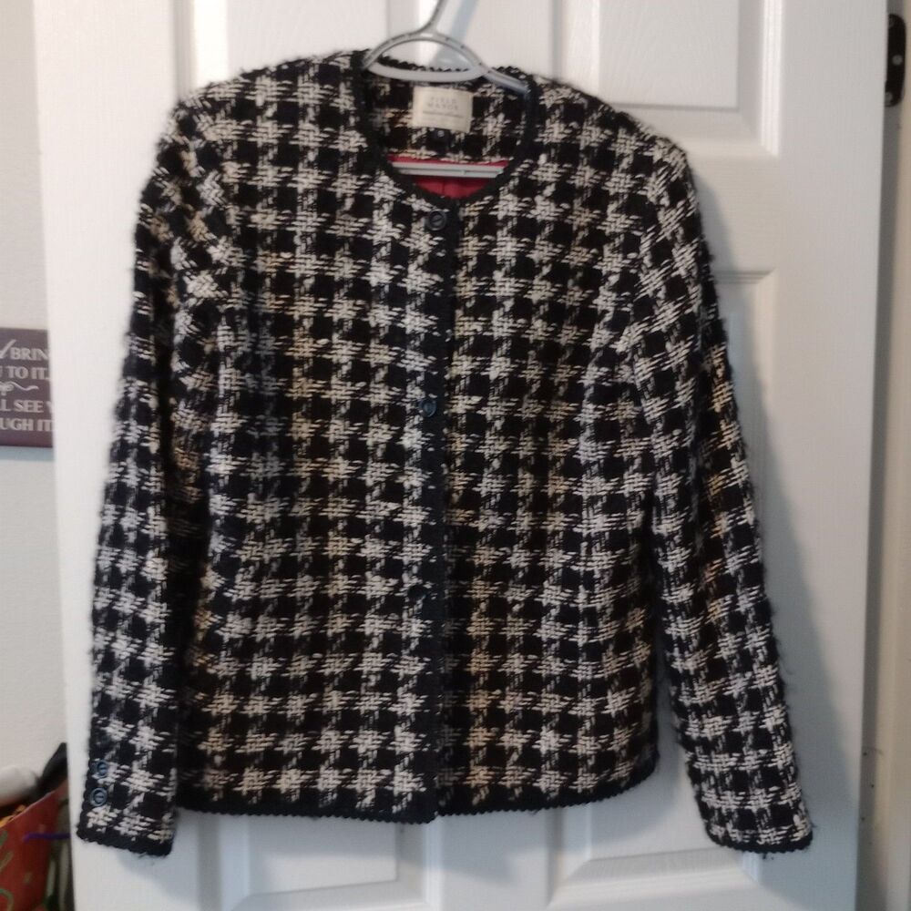 Field Manner Wool Mohair Blend Tweed Houndstooth Blazer Jacket 8 Academia USA
